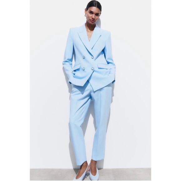 Zara 2 Piece Set Double Breasted Shoulder Pad Blazer and Slim High Waist Pants - Picture 1 of 15